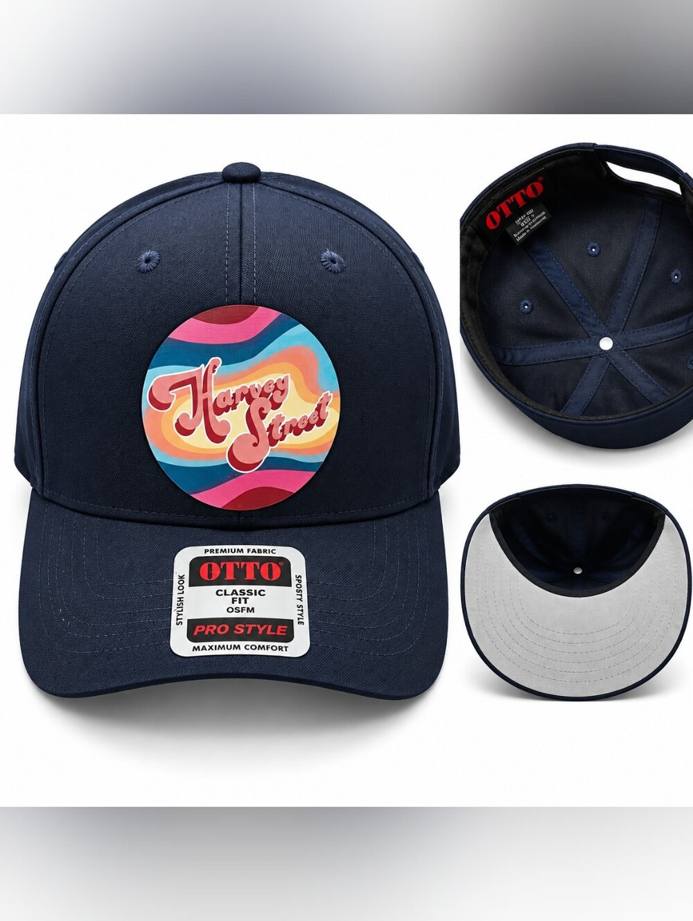 OTTO Harvey Street Retro Graphic Navy Baseball Cap Hat OSFM